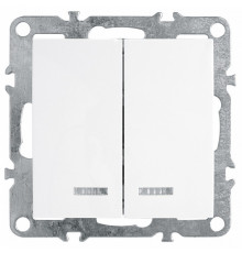 Выключатель двухклавишный Stekker Эрна с подсветкой белый PSW10-9102-01 39310