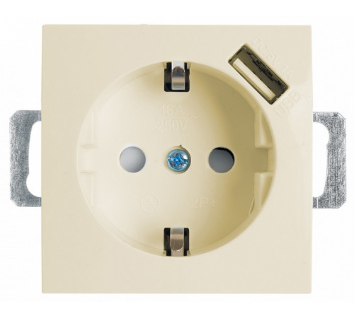 Розетка Stekker Эрна c/з 16A 250V с защитной шторкой и с USB слоновая кость PST16-9111-02 39329