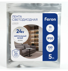 Светодиодная лента Feron 11W/m 120LED/m 2835SMD белый 5М LS501 41057