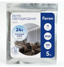 Светодиодная лента Feron 11W/m 120LED/m 2835SMD холодный белый 5М LS501 41058