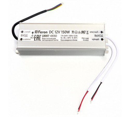 Трансформатор для светодиодной ленты Feron LB007 150Вт 12В IP67 48060 Трансформатор для светодиодной ленты Feron LB007 150Вт 12В IP67 48060