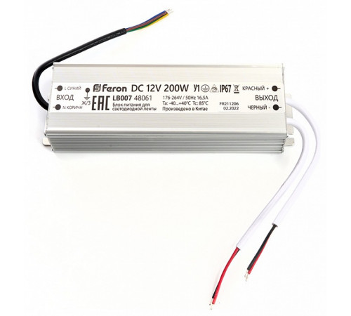 Трансформатор для светодиодной ленты Feron LB007 200Вт 12В IP67 48061 Трансформатор для светодиодной ленты Feron LB007 200Вт 12В IP67 48061