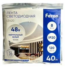 Светодиодная стабилизированная лента Feron LS420 48В 2835 8Вт/м 4000К 40м IP20 48792
