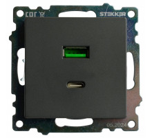 Розетка 2-местная USB + type C Stekker Катрин GLS10-7116-06 50052