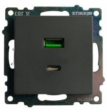 Розетка 2-местная USB + type C Stekker Катрин GLS10-7116-06 50052