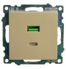 Розетка 2-местная USB + type C Stekker Катрин GLS10-7116-08 50053