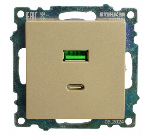 Розетка 2-местная USB + type C Stekker Катрин GLS10-7116-08 50053 Розетка 2-местная USB + type C Stekker Катрин GLS10-7116-08 50053