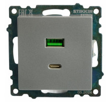 Розетка 2-местная USB + type C Stekker Катрин GLS10-7116-03 50054