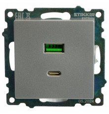 Розетка 2-местная USB + type C Stekker Катрин GLS10-7116-03 50054