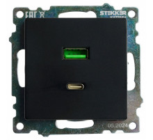Розетка 2-местная USB + type C Stekker Катрин GLS10-7116-05 50055