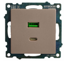 Розетка 2-местная USB + type C Stekker Катрин GLS10-7116-02 50056