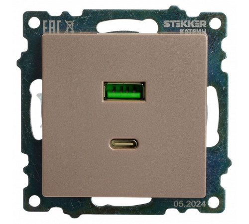 Розетка 2-местная USB + type C Stekker Катрин GLS10-7116-02 50056 Розетка 2-местная USB + type C Stekker Катрин GLS10-7116-02 50056
