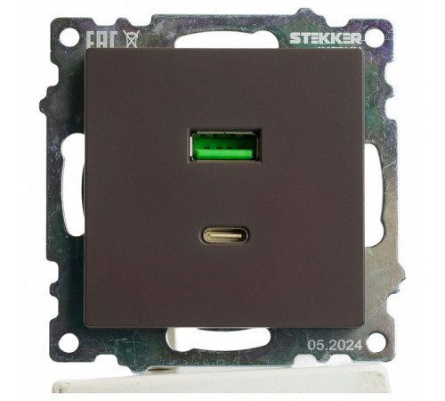 Розетка 2-местная USB + type C Stekker Катрин GLS10-7116-04 50057 Розетка 2-местная USB + type C Stekker Катрин GLS10-7116-04 50057