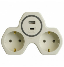 Разветвитель сетевой 2-местный с/з и USB+Type C Stekker ADP16-15-20 50071