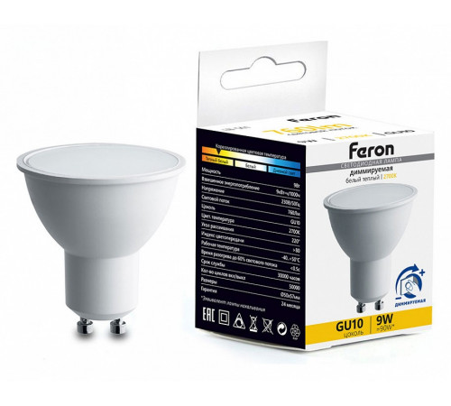 Лампа светодиодная диммируемая Feron LB-561 MR16 GU10 9W 2700K 51061