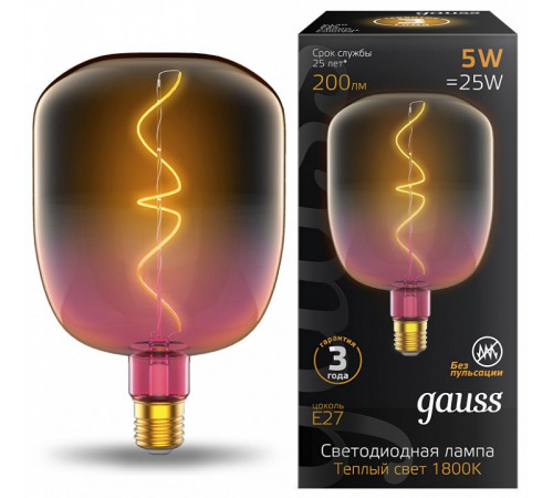 Лампа светодиодная филаментная Gauss E27 5W 1800K розовая 1010802105 Лампа светодиодная филаментная Gauss E27 5W 1800K розовая 1010802105