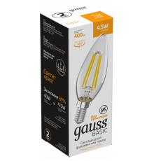 Лампа светодиодная филаментная Gauss E14 4,5W 2700К прозрачная 1031115