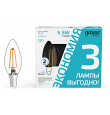 Лампа светодиодная Gauss Basic Filament E14 5,5W 4100K 1031126T