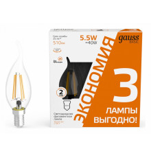 Лампа светодиодная Gauss Basic Filament E14 5,5W 2700K 1041116T