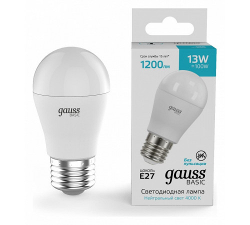 Лампа светодиодная Gauss Basic E27 13W 4000K 10502232 Лампа светодиодная Gauss Basic E27 13W 4000K 10502232