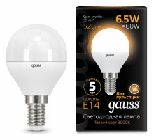 Лампа светодиодная Gauss E14 6.5W 3000K матовая 105101107