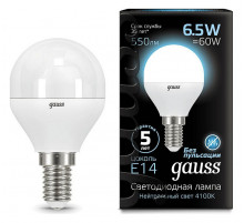 Лампа светодиодная Gauss E14 6.5W 4100K матовая 105101207