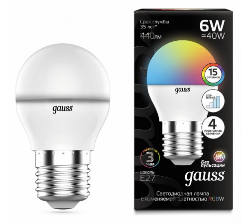 Лампа светодиодная диммируемая Gauss E27 6W 3000-6500K матовая 105102406