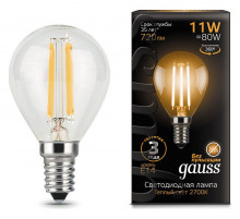 Лампа светодиодная филаментная Gauss E14 11W 2700К прозрачная 105801111