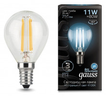 Лампа светодиодная филаментная Gauss E14 11W 4100К прозрачная 105801211