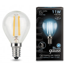 Лампа светодиодная филаментная Gauss E14 11W 4100К прозрачная 105801211