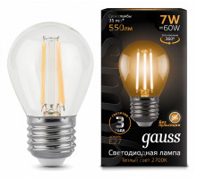 Лампа светодиодная филаментная Gauss E27 7W 2700К прозрачная 105802107