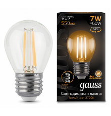 Лампа светодиодная филаментная Gauss E27 7W 2700К прозрачная 105802107