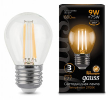 Лампа светодиодная филаментная Gauss E27 9W 2700K прозрачная 105802109