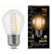 Лампа светодиодная филаментная Gauss E27 9W 2700K прозрачная 105802109