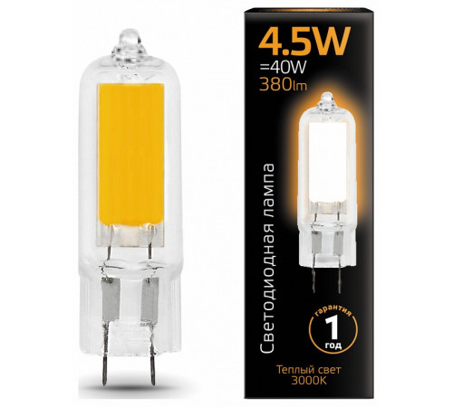 Лампа светодиодная Gauss G4 4.5W 3000K прозрачная 107807104 Лампа светодиодная Gauss G4 4.5W 3000K прозрачная 107807104