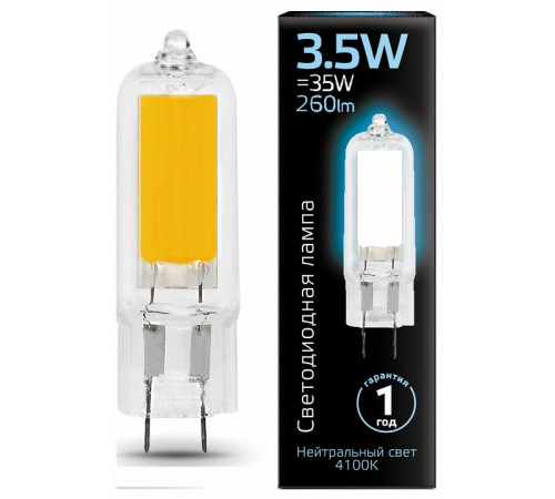 Лампа светодиодная Gauss G4 3.5W 4100K прозрачная 107807203 Лампа светодиодная Gauss G4 3.5W 4100K прозрачная 107807203