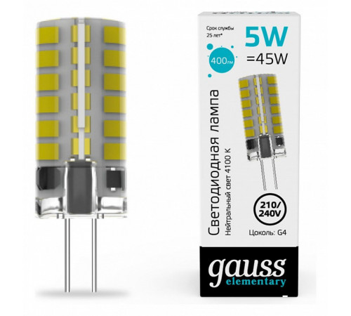 Светодиодная лампа Gauss Elementary G4 5W 4100K 18025 Светодиодная лампа Gauss Elementary G4 5W 4100K 18025