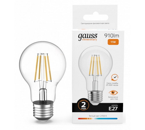 Лампа светодиодная Gauss Filament Elementary E27 11W 2700K 22211 Лампа светодиодная Gauss Filament Elementary E27 11W 2700K 22211