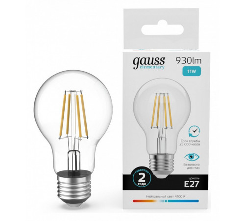 Лампа светодиодная Gauss Filament Elementary E27 11W 4100K 22221 Лампа светодиодная Gauss Filament Elementary E27 11W 4100K 22221
