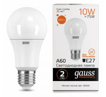 Лампа светодиодная Gauss E27 10W 3000K груша матовая 23210