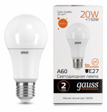 Лампа светодиодная Gauss E27 20W 3000K груша матовая 23219
