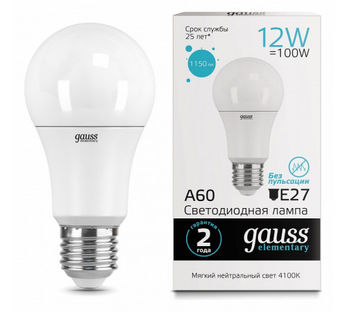 Лампа светодиодная Gauss E27 12W 4100K груша матовая 23222 Лампа светодиодная Gauss E27 12W 4100K груша матовая 23222