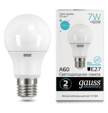 Лампа светодиодная Gauss E27 7W 4100K матовая 23227A