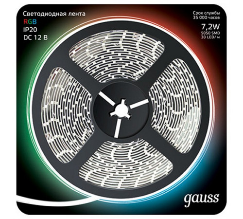 Светодиодная лента Gauss 7,2W/m 30LED/m 5050SMD RGB 5M 312000407 Светодиодная лента Gauss 7,2W/m 30LED/m 5050SMD RGB 5M 312000407