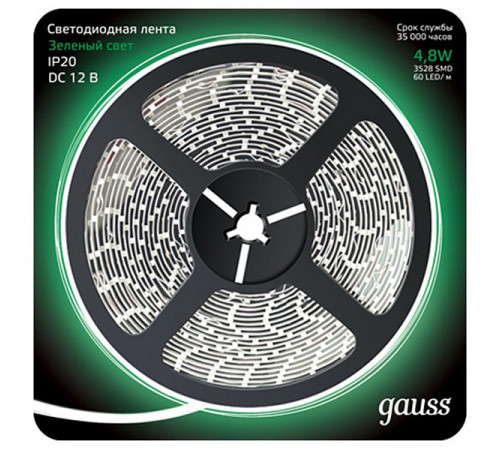 Светодиодная лента Gauss 4,8W/m 60LED/m 2835SMD зеленый 5M 312000605 Светодиодная лента Gauss 4,8W/m 60LED/m 2835SMD зеленый 5M 312000605
