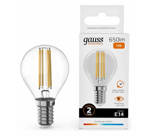 Лампа светодиодная Gauss Filament Elementary E14 10W 2700K 52110 Лампа светодиодная Gauss Filament Elementary E14 10W 2700K 52110