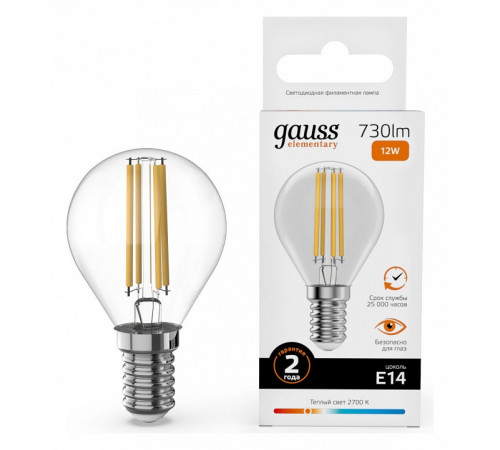 Лампа светодиодная Gauss Filament Elementary E14 12W 2700K 52112 Лампа светодиодная Gauss Filament Elementary E14 12W 2700K 52112