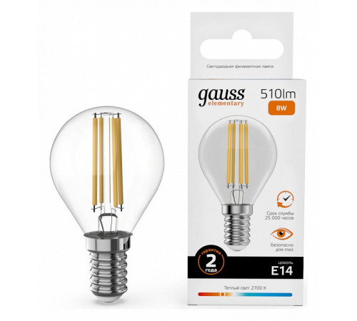 Лампа светодиодная Gauss Filament Elementary E14 8W 2700K 52118