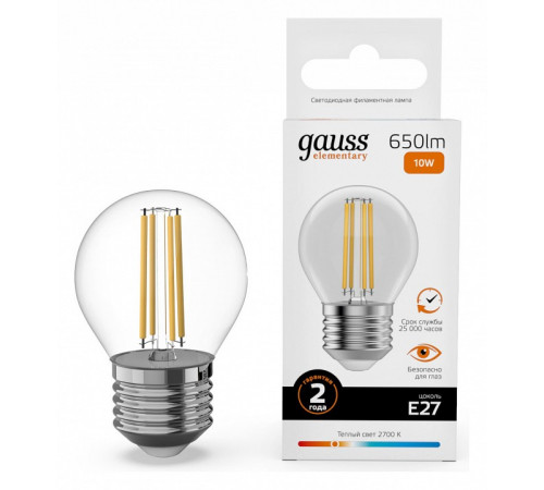 Лампа светодиодная Gauss Filament Elementary E27 10W 2700K 52210 Лампа светодиодная Gauss Filament Elementary E27 10W 2700K 52210