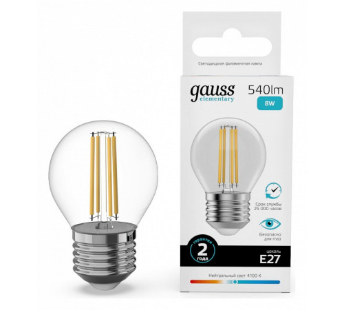Лампа светодиодная Gauss Filament Elementary E27 8W 4100K 52228 Лампа светодиодная Gauss Filament Elementary E27 8W 4100K 52228